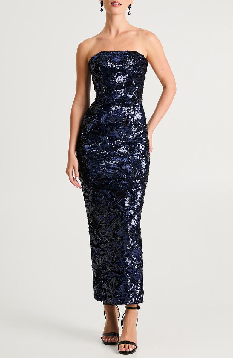 Leslie Pattern Sequin Strapless Gown