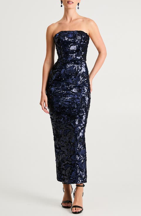 Leslie Pattern Sequin Strapless Gown