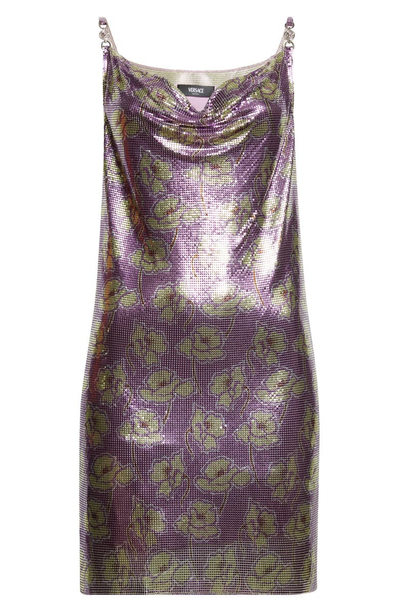 Versace Poppies Metallic Mesh Cocktail Dress, Alternate, color,