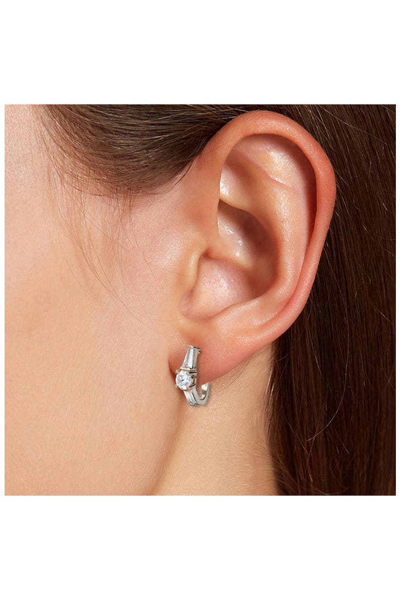 Sterling Silver CZ Huggie Hoop Earrings, Alternate, color, WHITE