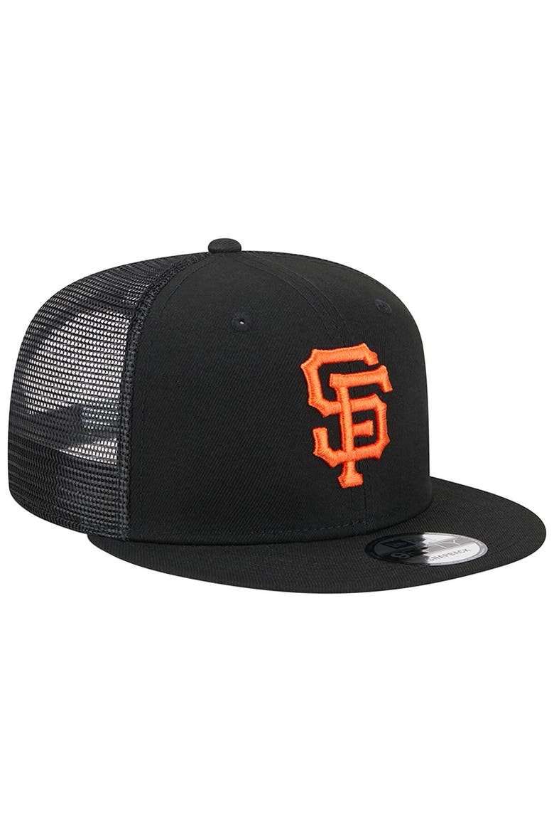 Men's New Era Black San Francisco Giants Team Color Trucker 9FIFTY Snapback Hat, Alternate, color, Black