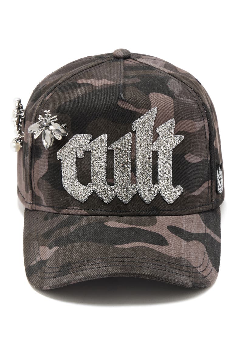 Crystal Logo Camo Trucker Hat, Main, color, BLACK CAMO