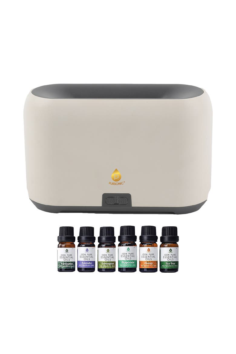 FlameGlow Diffuser & 6-Pack Essential Oils, Main, color, Multicolor