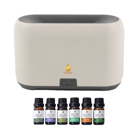 FlameGlow Aromatherapy Diffuser & 6-Pack Essential Oils Wellness Bundle - Pure Relaxation with Light, Scent & Serenity