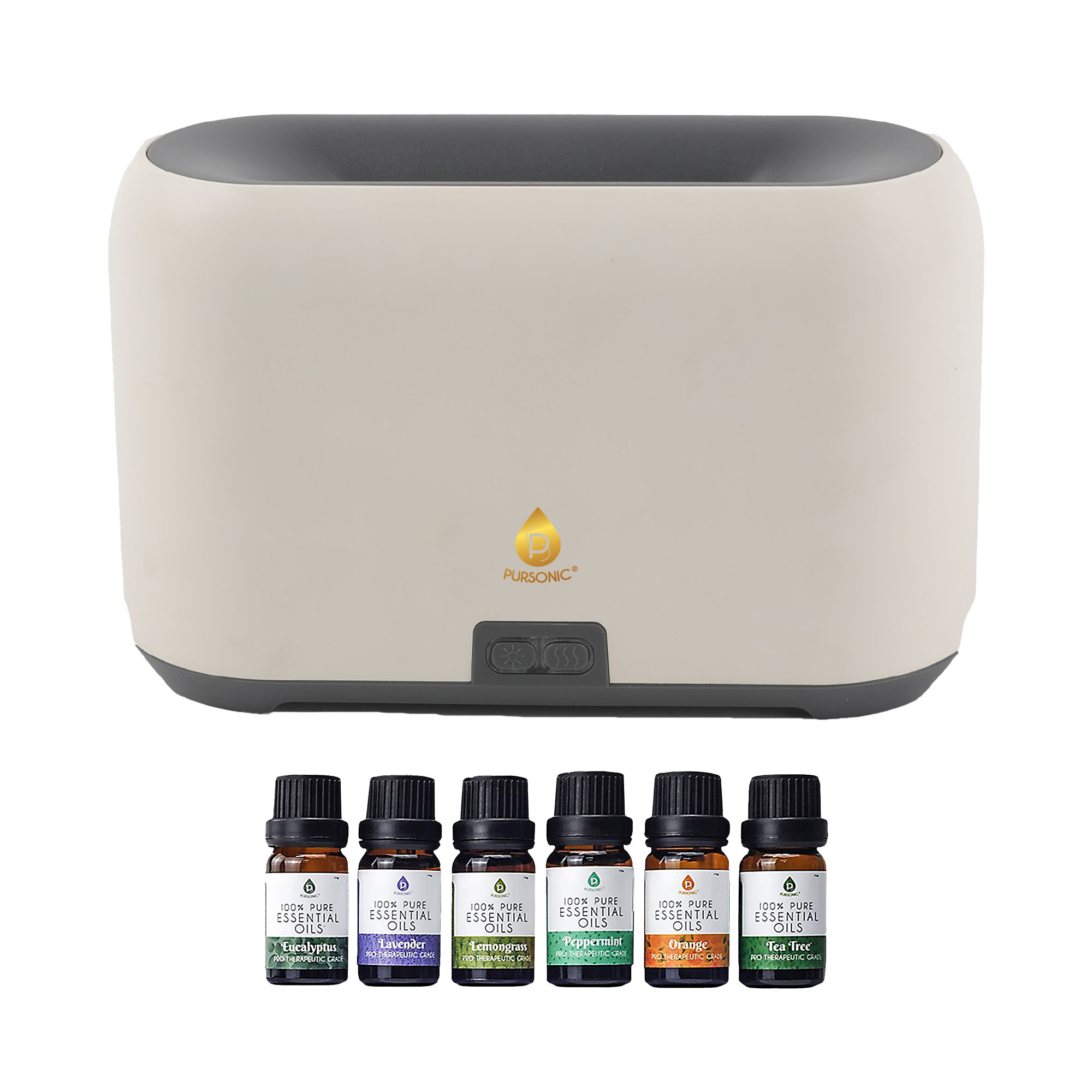 PURSONIC FlameGlow Aromatherapy Diffuser & 6-Pack Essential Oils Wellness Bundle - Pure Relaxation with Light, Scent & Serenity - Multicolor