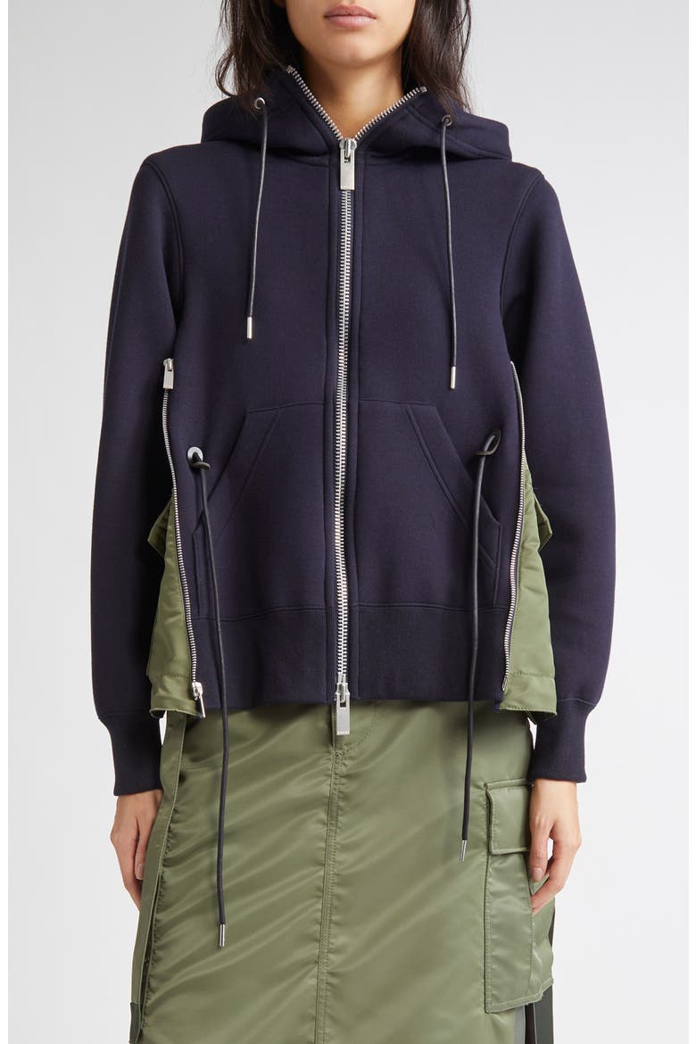 Sponge Sweat x Nylon Twill Hoodie, Main, color, NAVY/ KHAKI 212