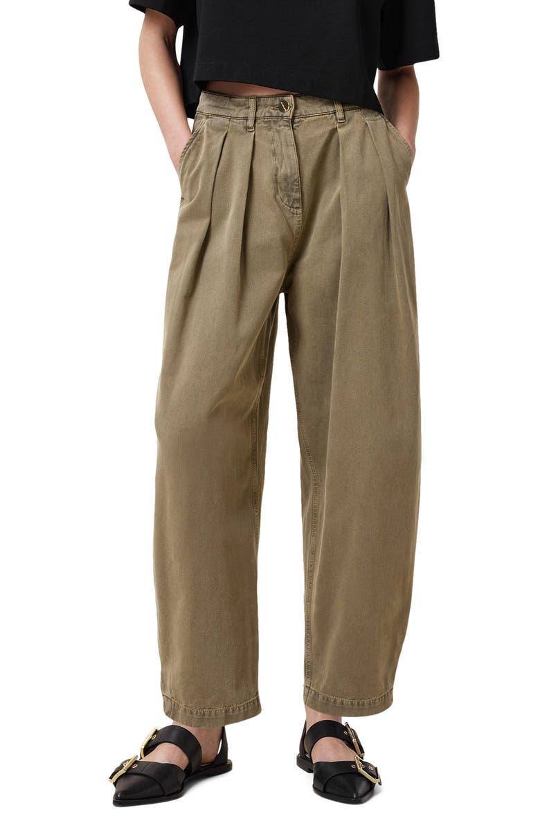 AllSaints Becca Pleated Barrel Leg Denim Trousers, Main, color, 