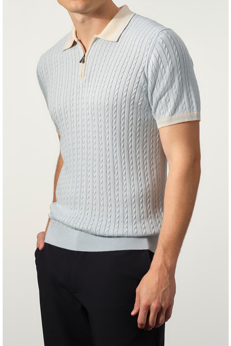 Cable Knit Polo Sweater, Alternate, color, SKY
