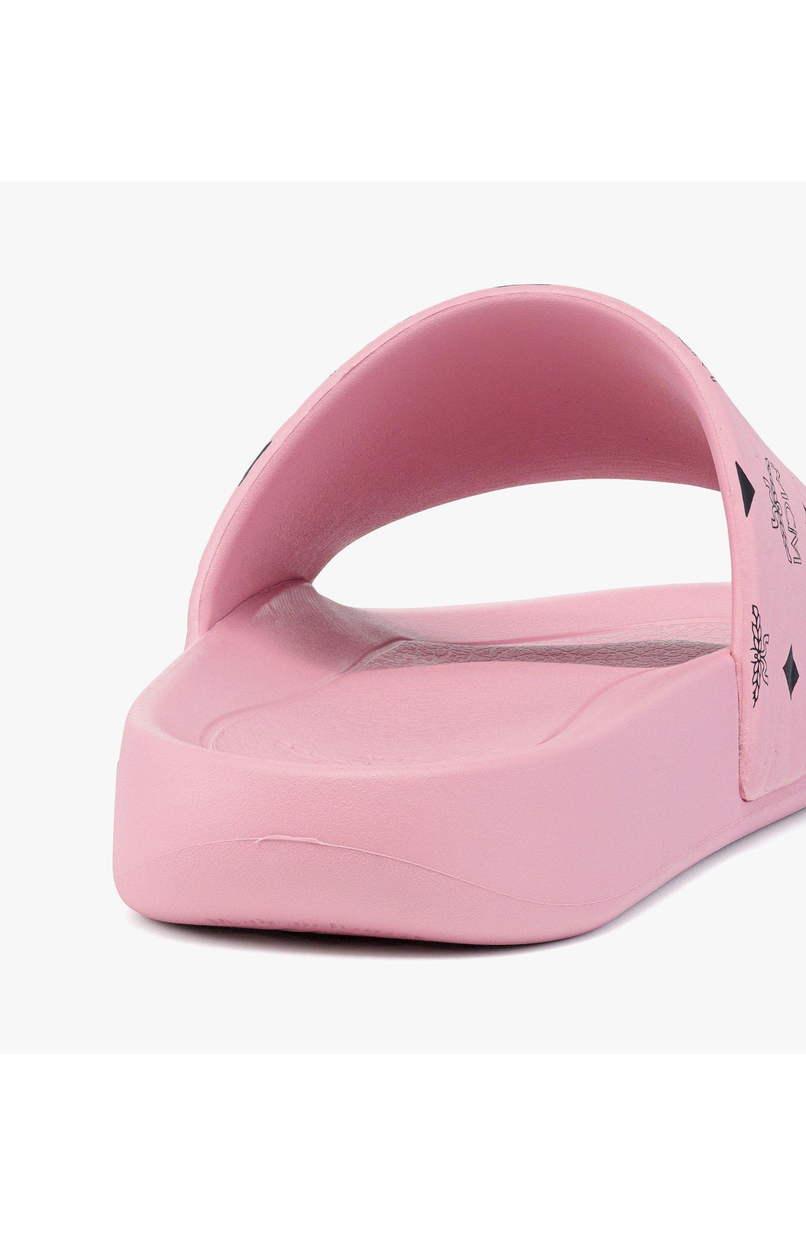 MCM Women's Monogram Print Rubber Slides, Alternate, color, Soft Pink