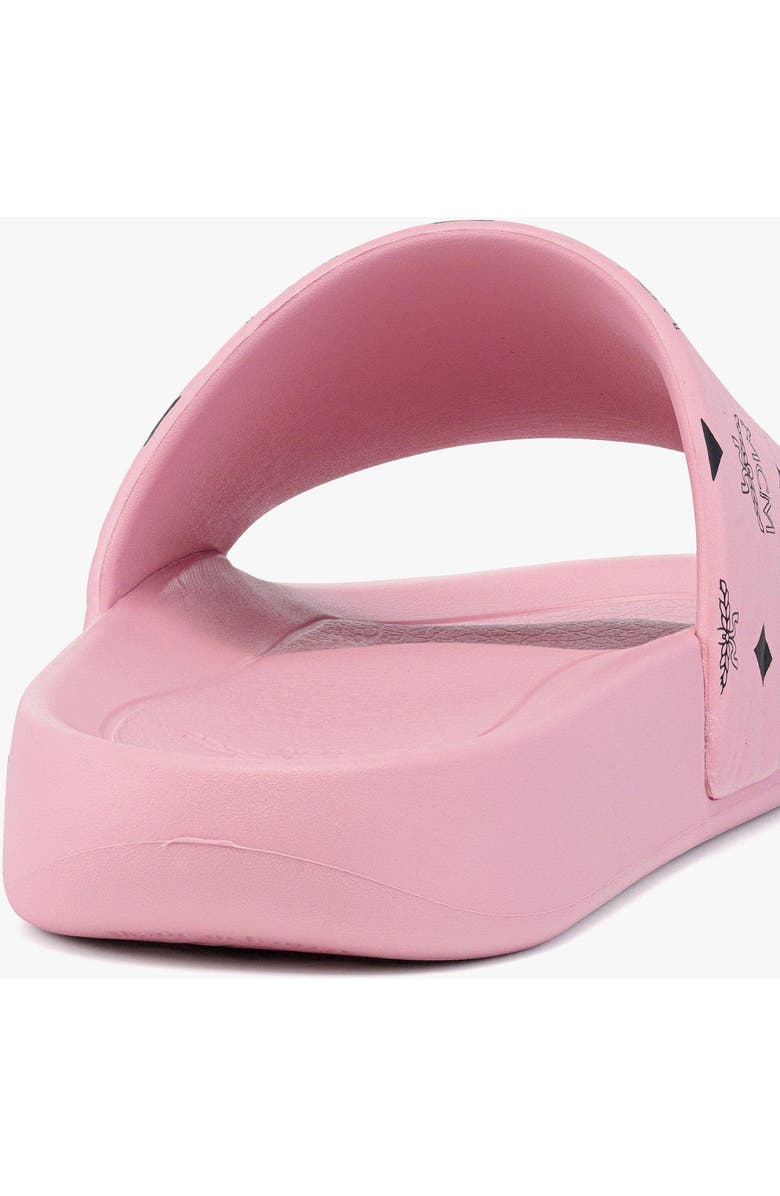 MCM Women's Monogram Print Rubber Slides, Alternate, color, Soft Pink