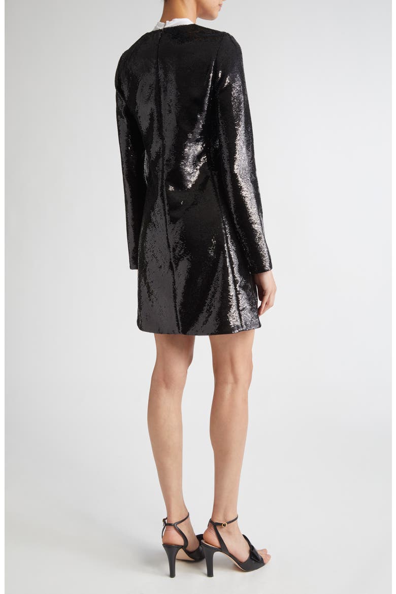 Bow Neck Long Sleeve Sequin Minidress, Alternate, color, BLACK