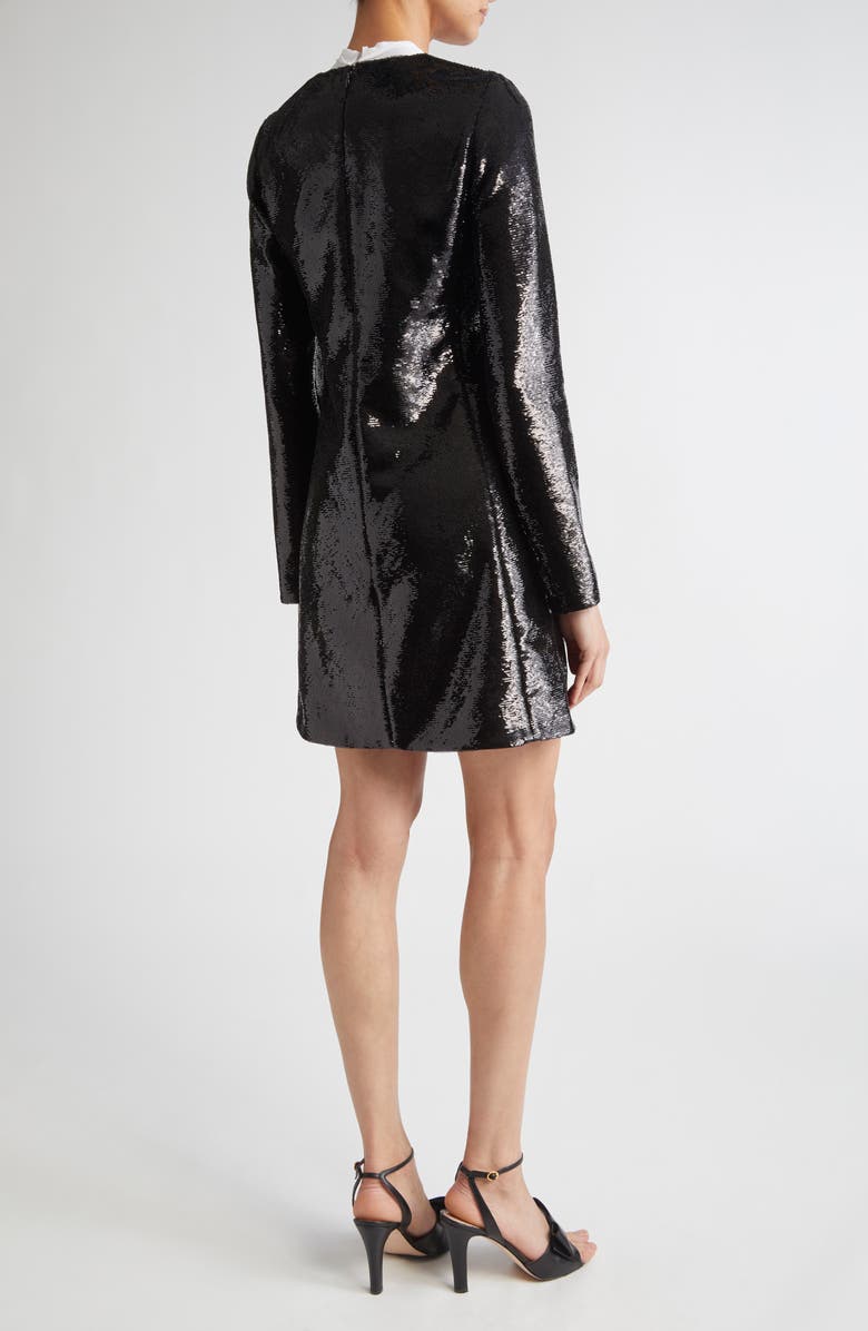 Giambattista Valli Bow Neck Long Sleeve Sequin Minidress, Alternate, color, Black