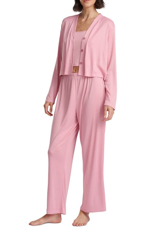 Splendid Pointelle Cardigan, Camisole & Pants Pajamas In Pink