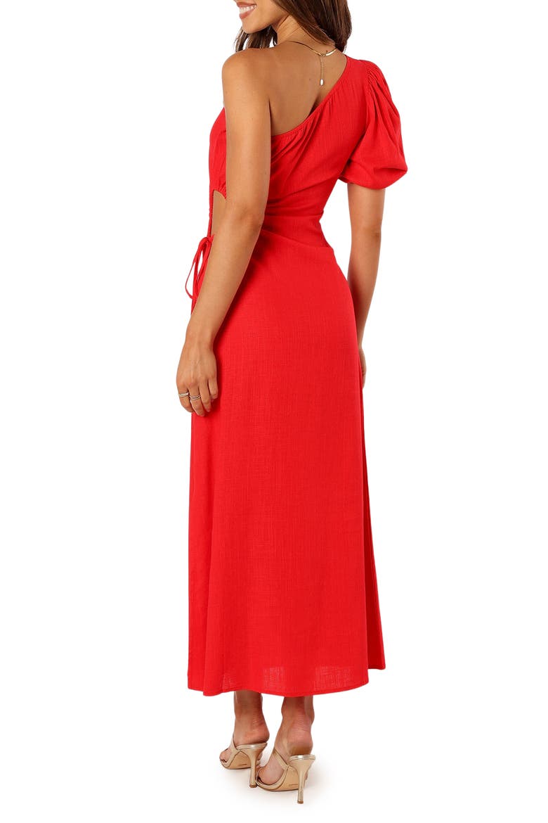 Kimmie Cutout Puff Sleeve One-Shoulder Maxi Dress, Alternate, color, RED