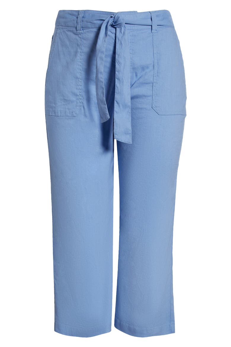 Belted Linen Blend Wide Leg Crop Pants, Alternate, color, CHAMBRAY BLUE