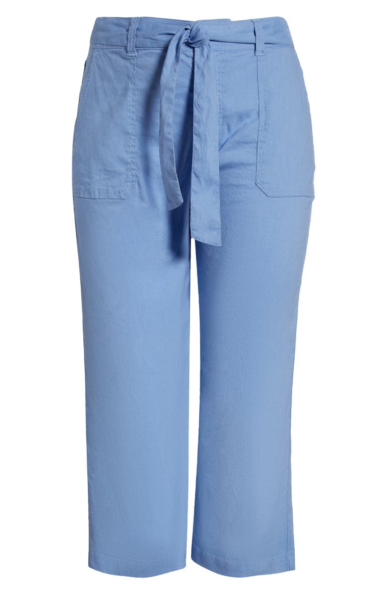 Liverpool Los Angeles Belted Linen Blend Wide Leg Crop Pants, Alternate, color, Chambray Blue