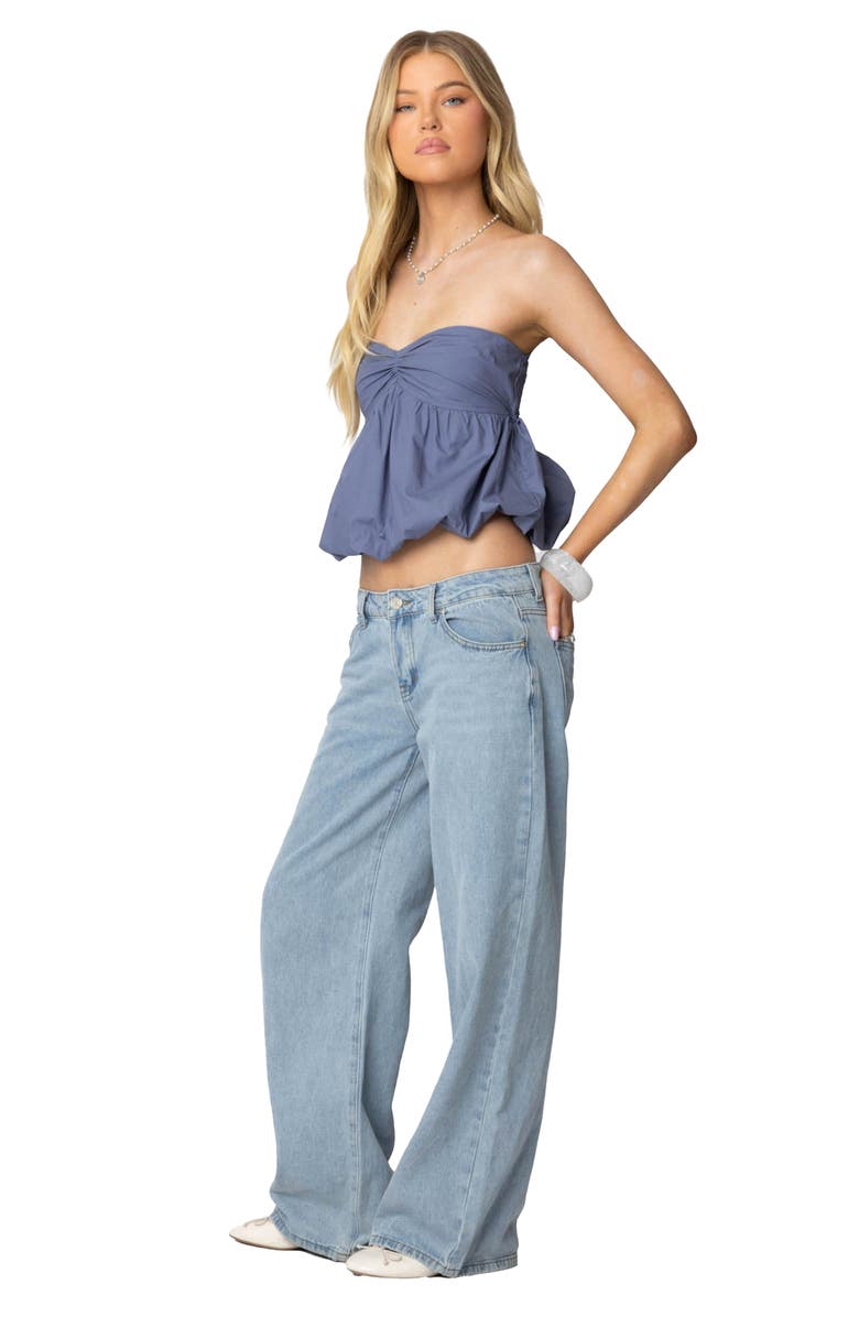 EDIKTED Serina Strapless Bubble Hem Top, Alternate, color, Blue