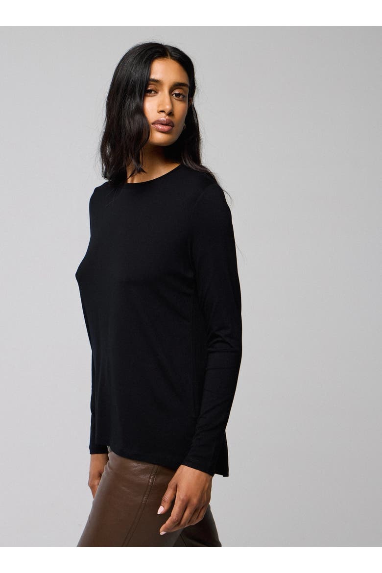 Soft Touch Long Sleeve Crewneck With Back Pleat, Alternate, color, NOIR