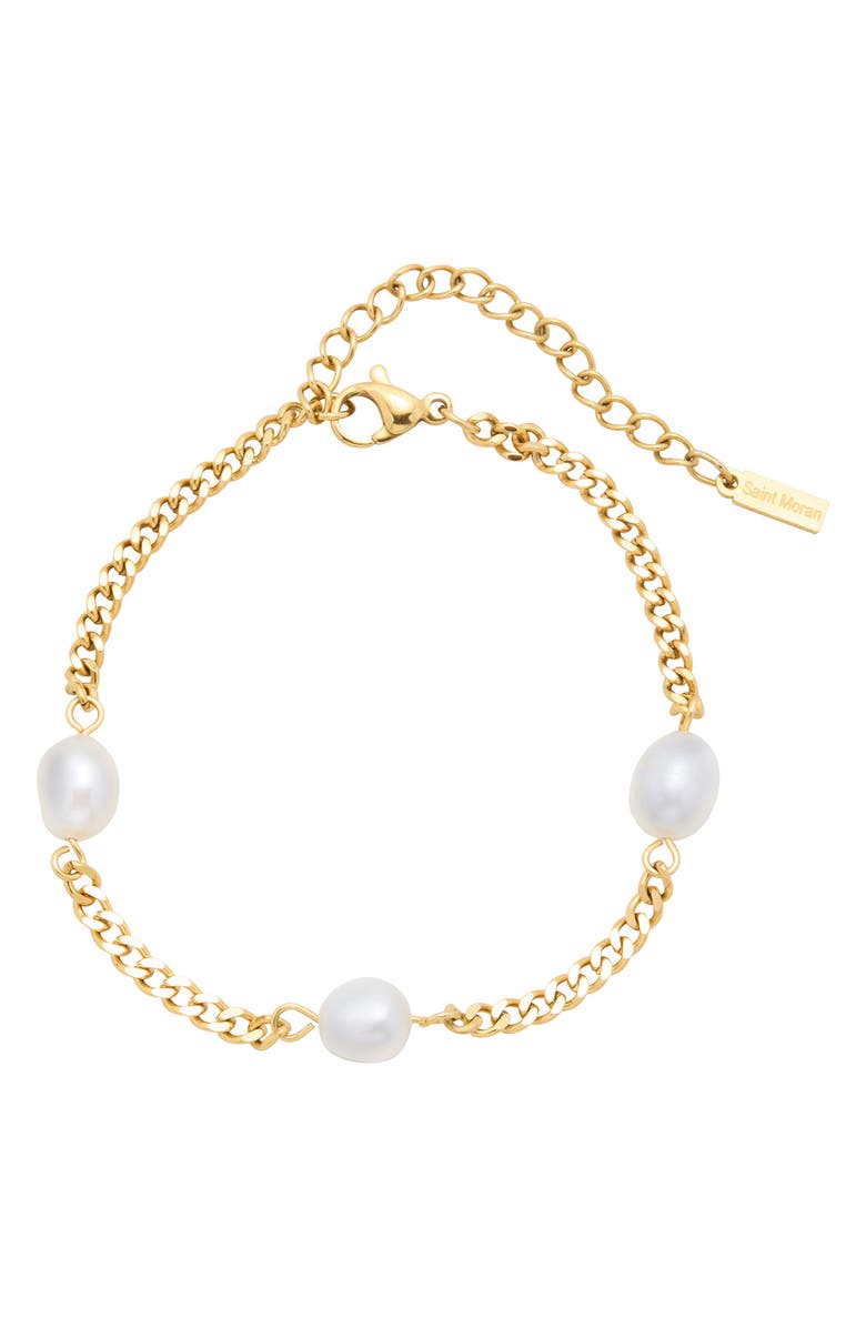 st. Moran Freshwater Pearl Station Bracelet, Main, color, White/ Yellow Gold