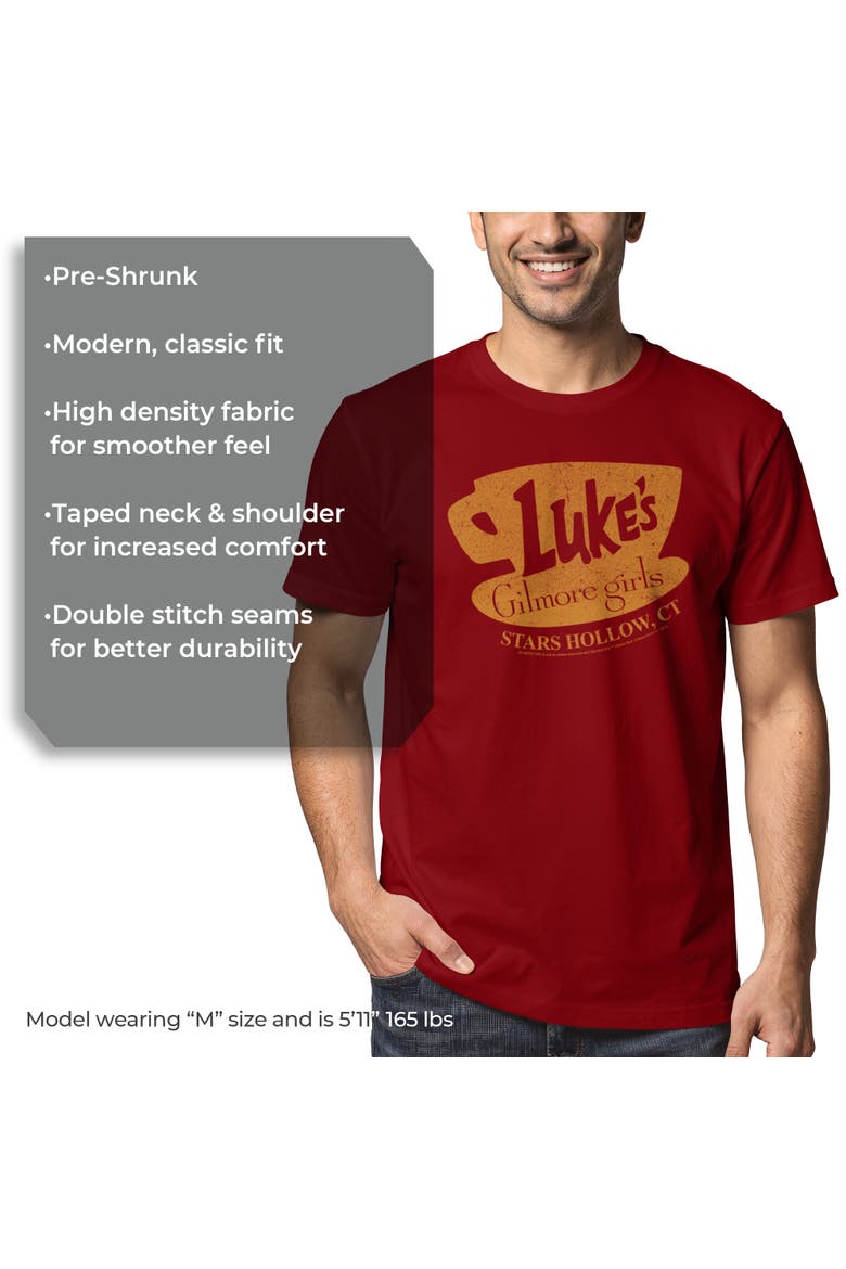 Men's Distressed Luke's Diner Logo Short Sleeve Graphic T-Shirt, Alternate, color, Cardinal