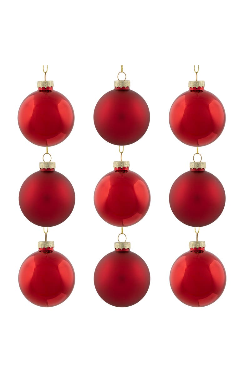 Northlight 2-Finish Glass Ball Christmas Ornaments - 2.5" (60mm) - Apple Red - 9ct, Main, color, Red
