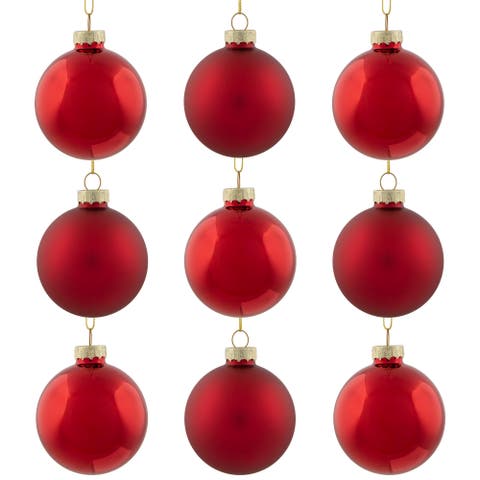2-Finish Glass Ball Christmas Ornaments - 2.5" (60mm) - Apple Red - 9ct