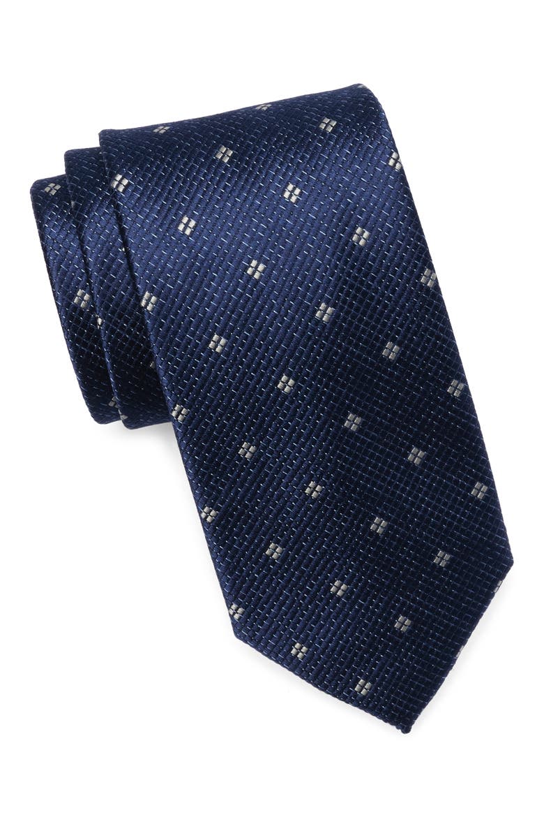 Jasmin Neat Silk-Blend Tie, Main, color, NAVY