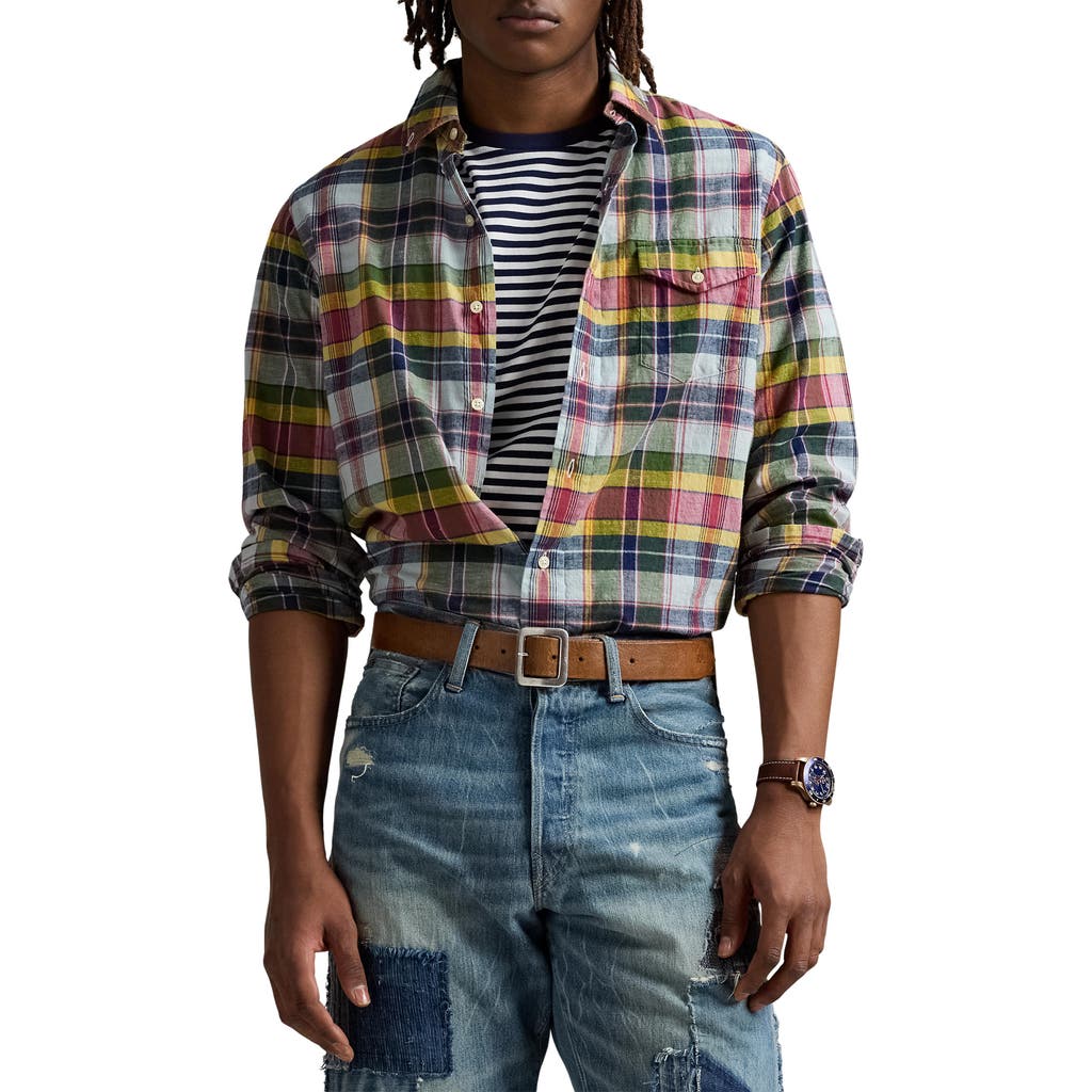 POLO RALPH LAUREN POLO RALPH LAUREN BLEEDING MADRAS PLAID BUTTON-DOWN SHIRT