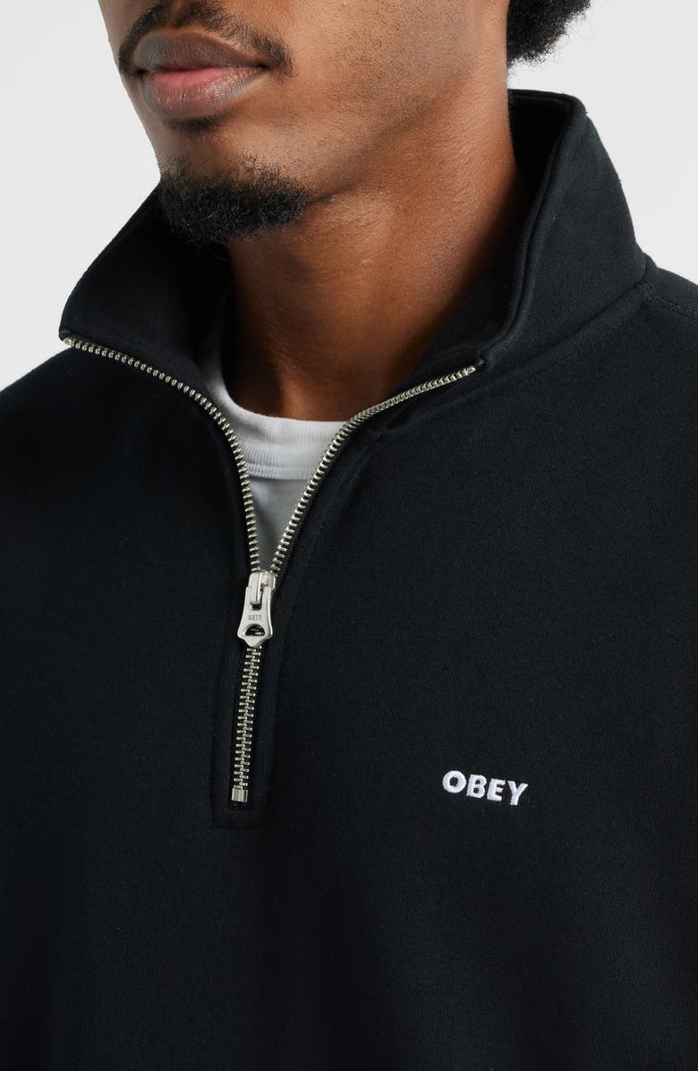 Obey Established Works Quarter-Zip Fleece Pullover, Alternate, color, Black
