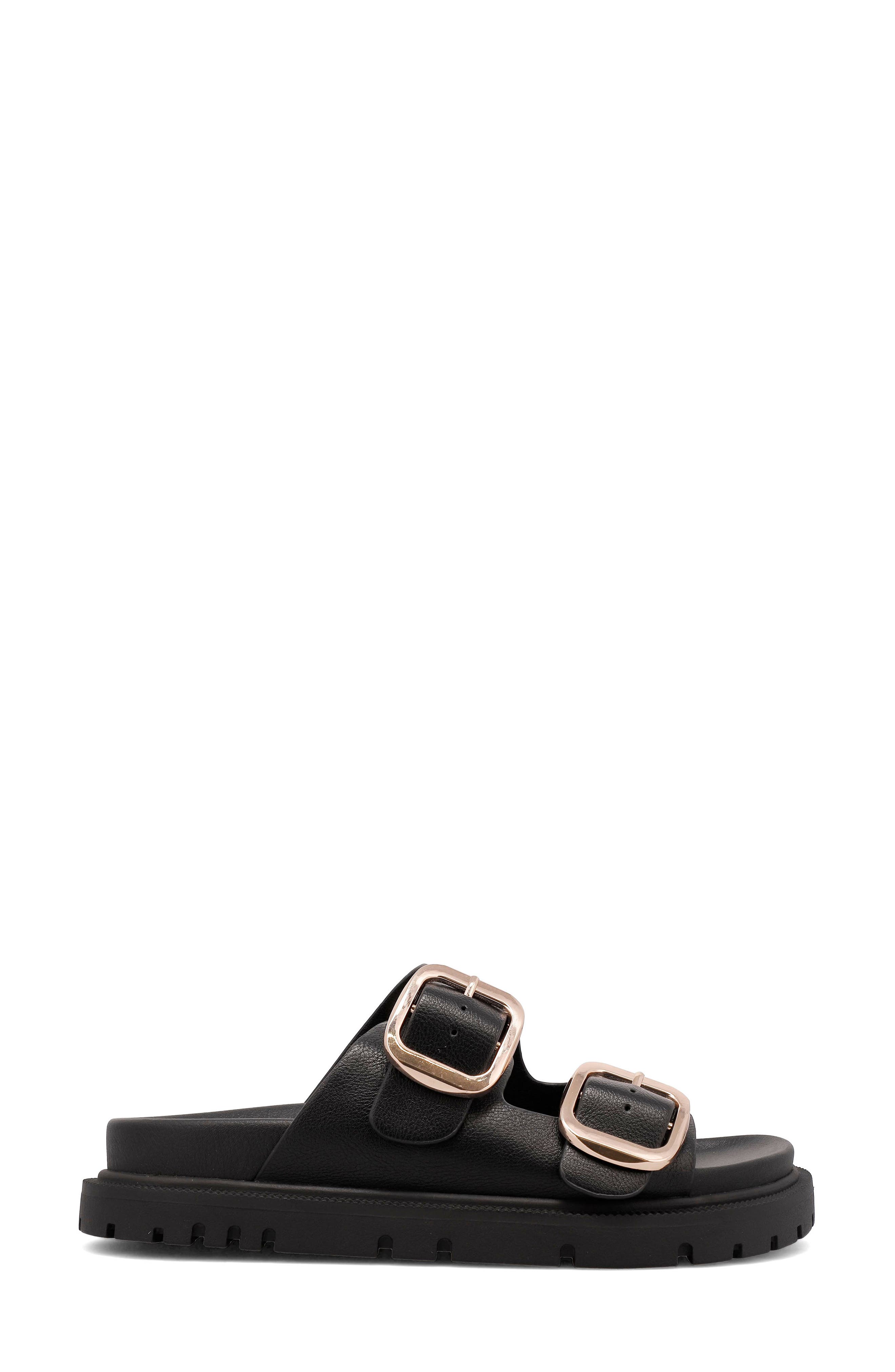 MIA Gen Slide Sandal, Alternate, color, Black W/ Gold Buckles