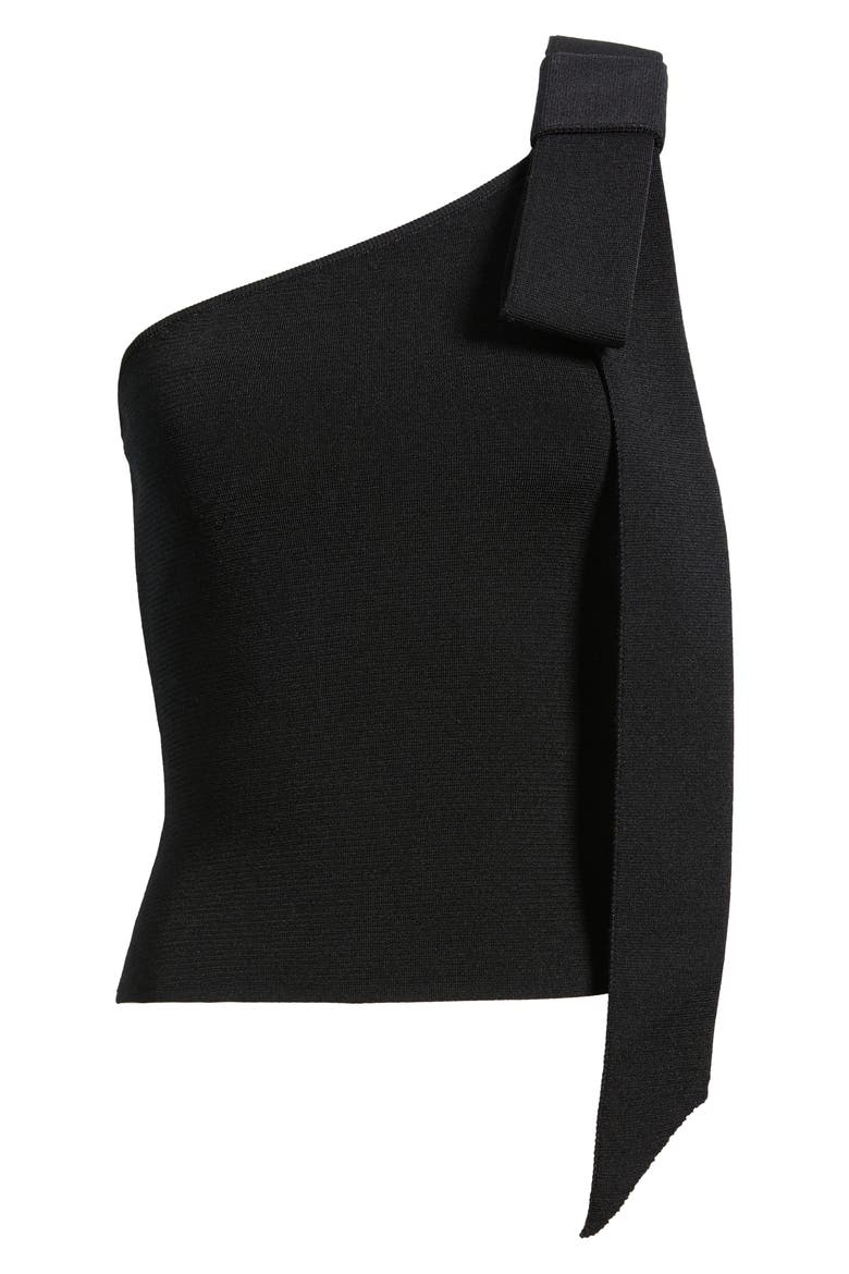 Nomi Bow Detail One-Shoulder Sweater, Alternate, color, BLACK