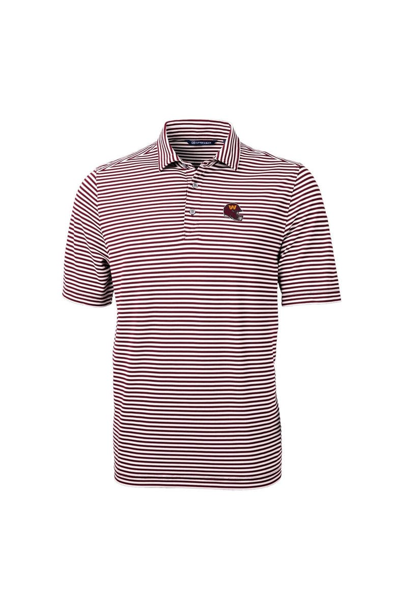 Cutter & Buck Men's Cutter & Buck  Burgundy Washington Commanders Helmet Virtue Eco Pique Stripe Recycled Polo, Alternate, color, Burgundy