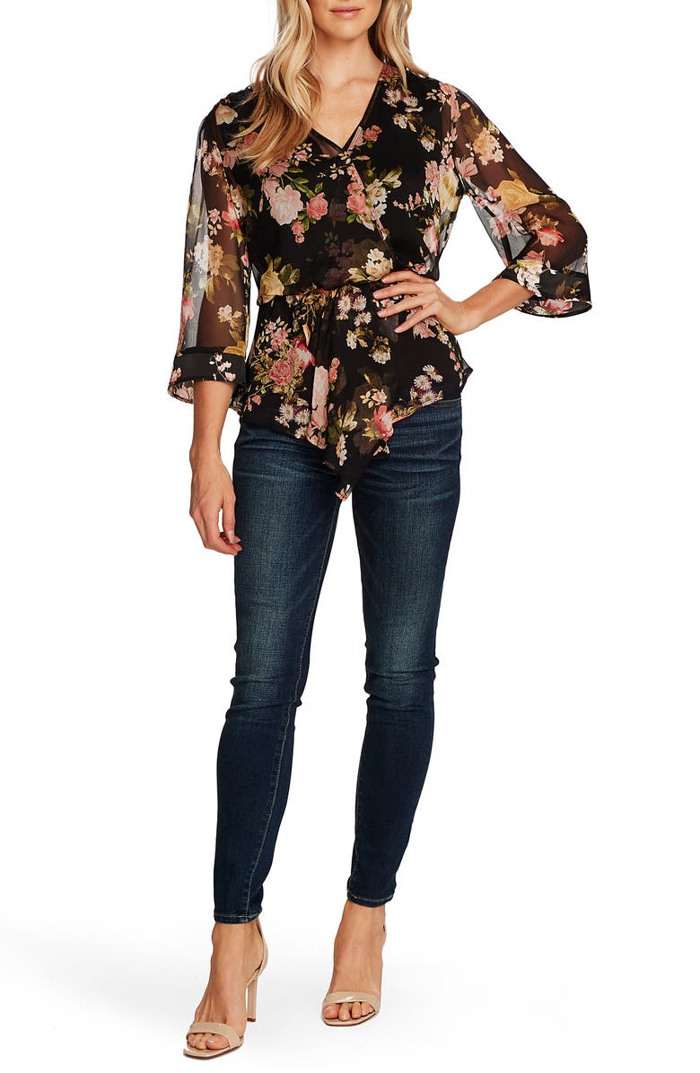 Vince Camuto Cinch Waist Asymmetrical Floral Top, Alternate, color,