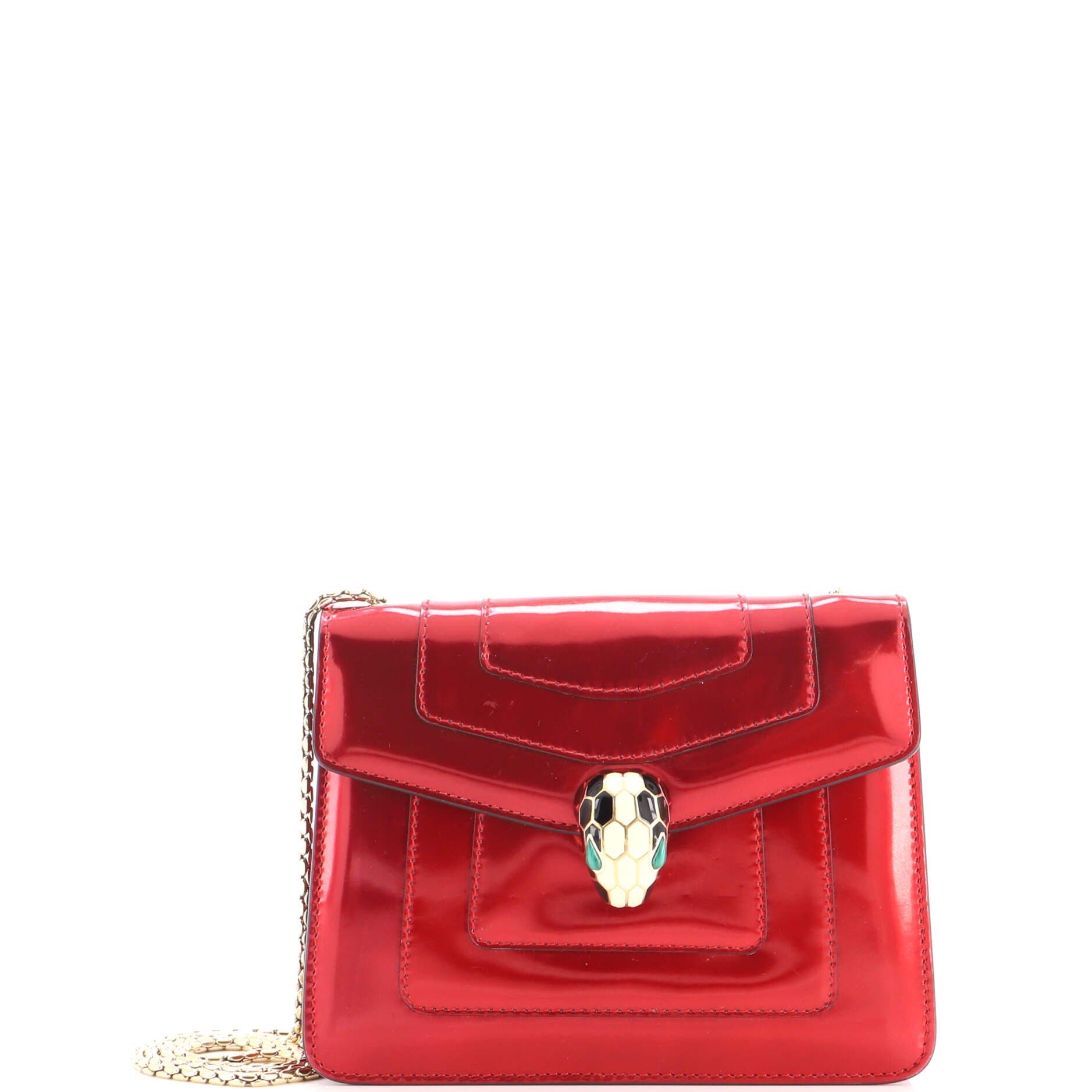 Serpenti Forever Square Shoulder Bag Metallic Leather Small, Main, color, Red