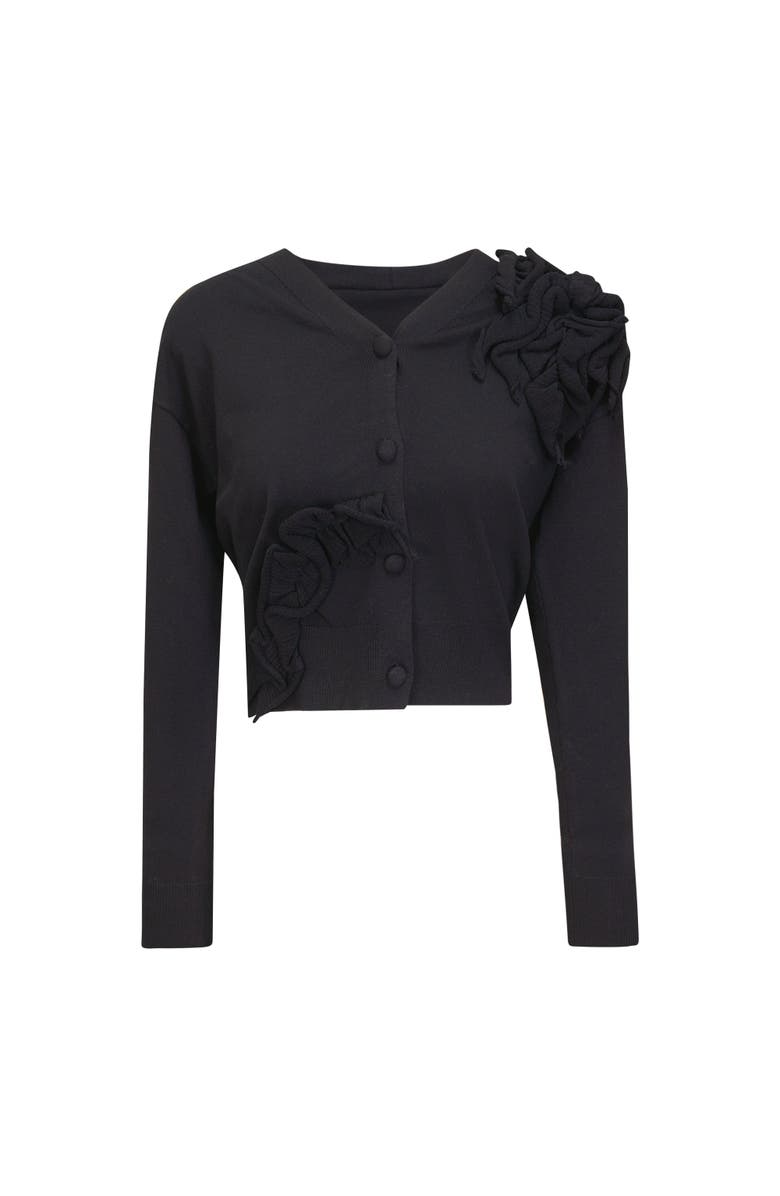 Milan Italy Cropped Floral Applique Button Front Knit Cardigan, Main, color, Black