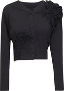 Milan Italy Cropped Floral Applique Button Front Knit Cardigan