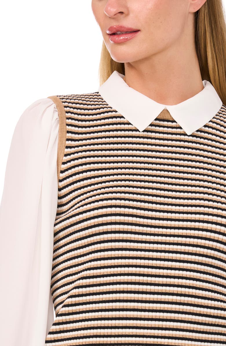 CeCe Thin Stripe Mixed Media Sweater Top, Alternate, color, 