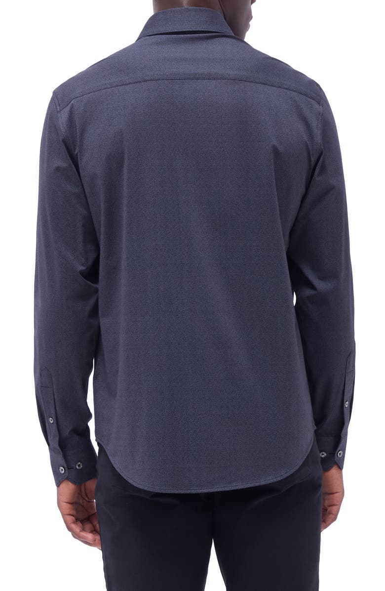 Bugatchi Jimmy OoohCotton<sup>®</sup> Herringbone Button-Up Shirt, Alternate, color, Black