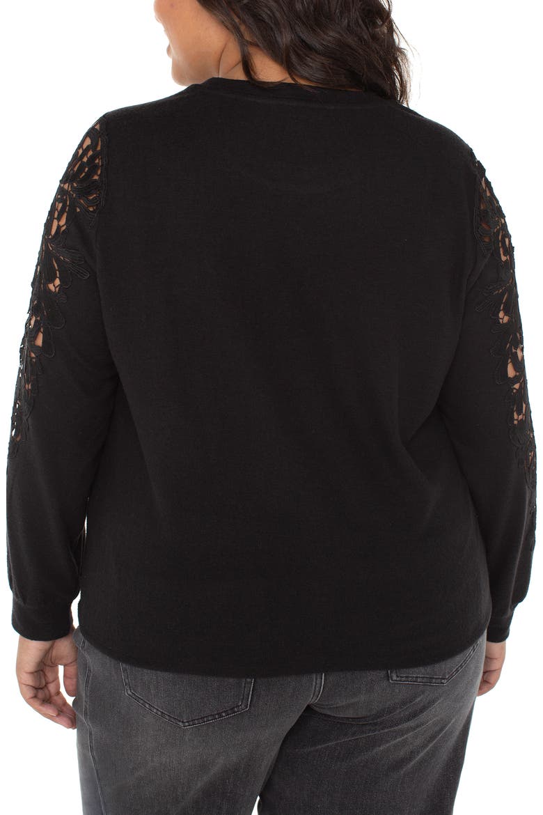 Lace Inset Crewneck Knit Top, Alternate, color, BLACK
