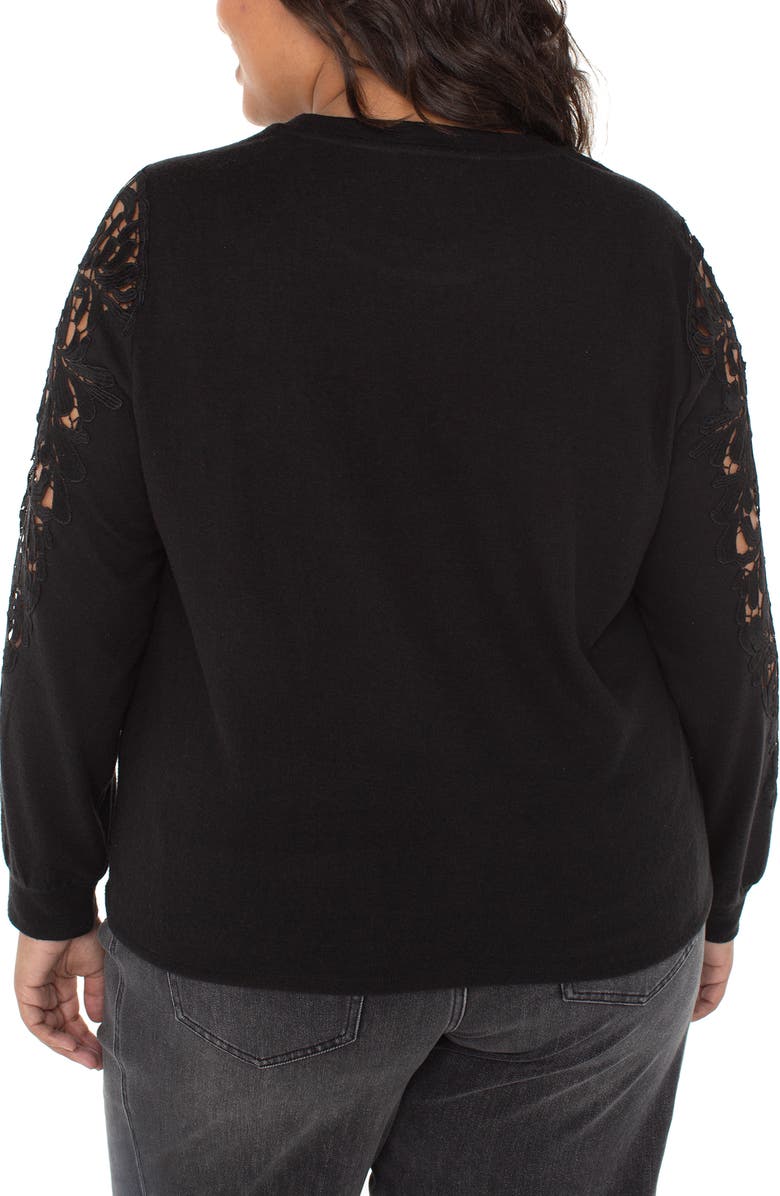 Liverpool Los Angeles Lace Inset Crewneck Knit Top, Alternate, color, Black