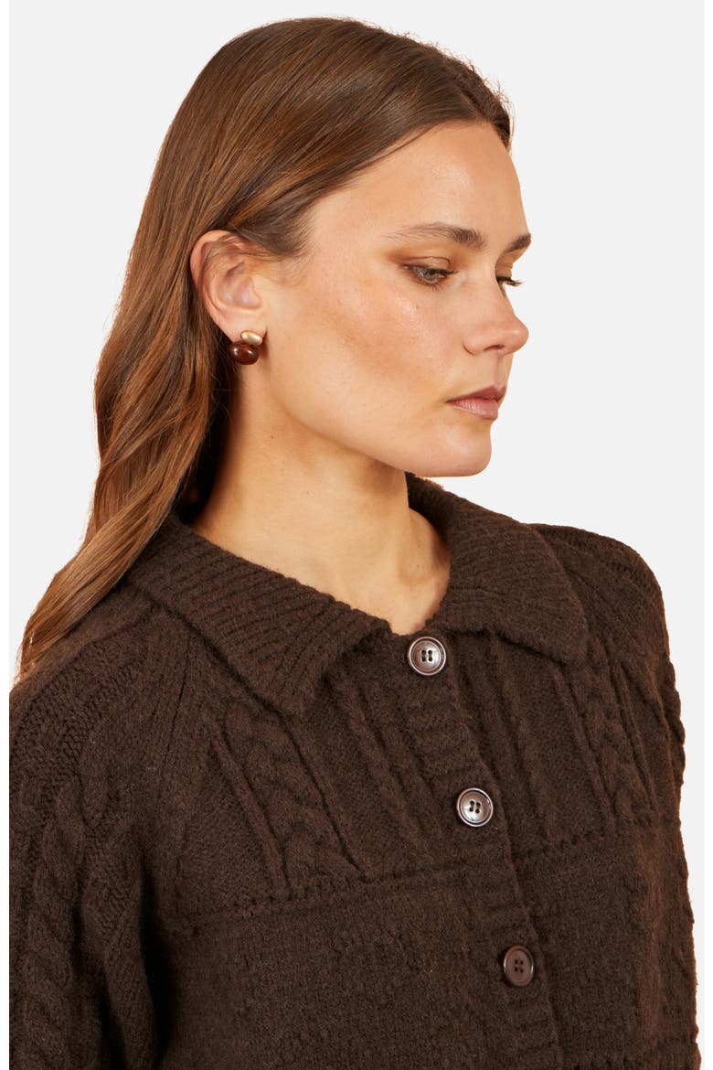 Collard Cable Knit Boxy Cardigan, Alternate, color, Brown