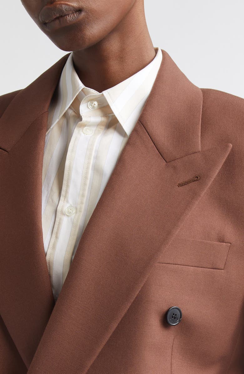 Saint Laurent Double Breasted Wool Gabardine Blazer, Alternate, color, Brun Girofle