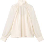 MANGO Ruffle Balloon Sleeve Semisheer Top