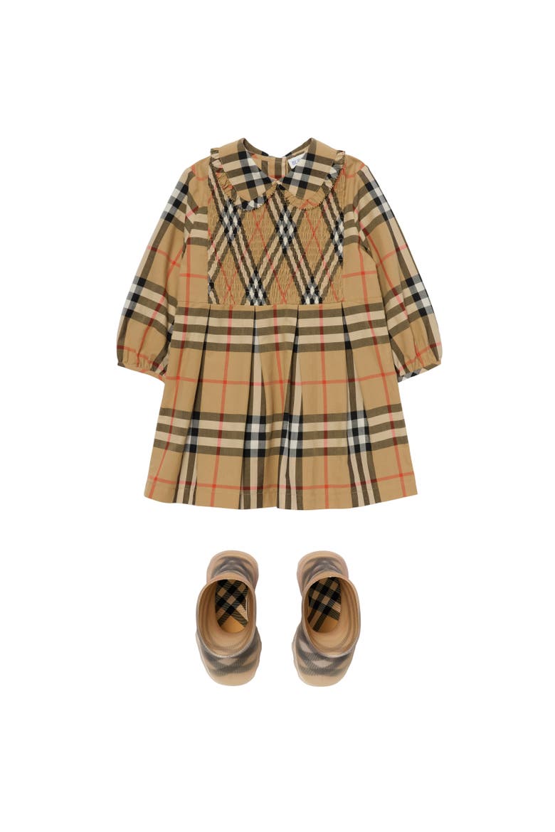 Check Cotton Dress, Alternate, color, Sand beige