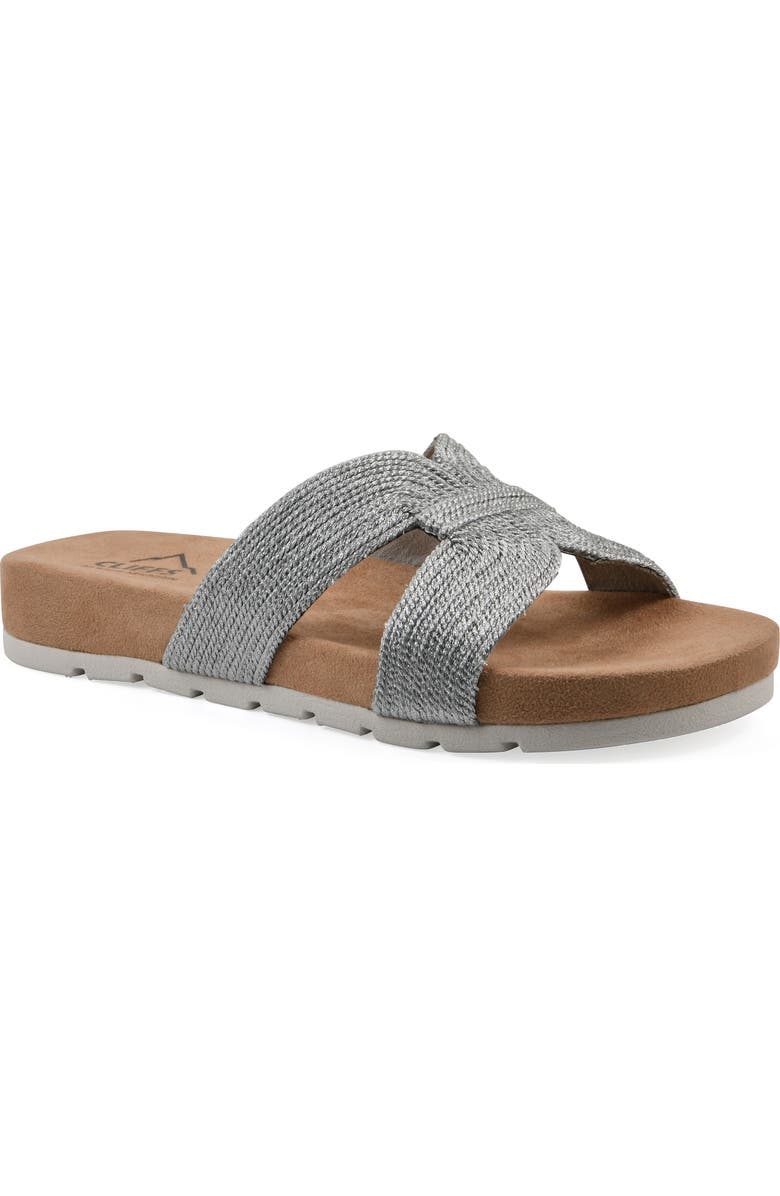 CLIFFS BY WHITE MOUNTAIN Tindra Slide Sandal, Main, color, Silver Raffia