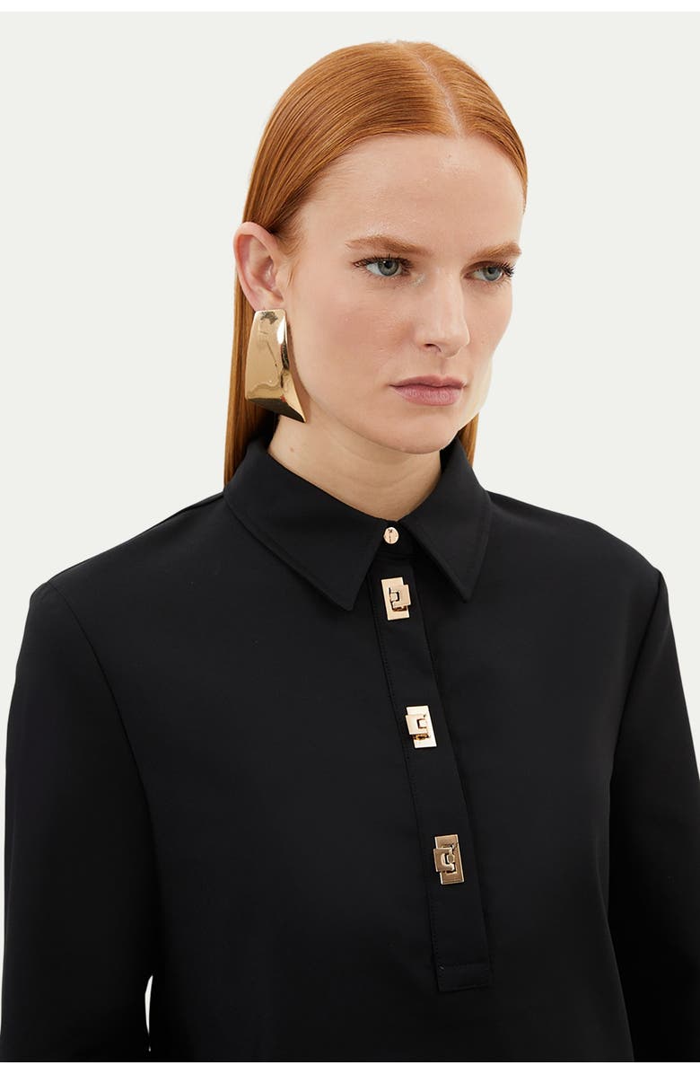 Karen Millen Techno Cotton Gold Clasp Shirt, Alternate, color, Black