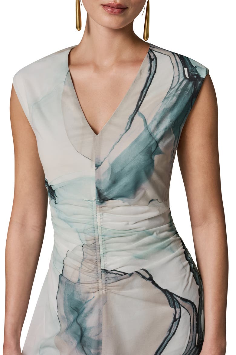 Watercolor Print Ruched Sleeveless Dress, Alternate, color, SKYLIGHT MULTI