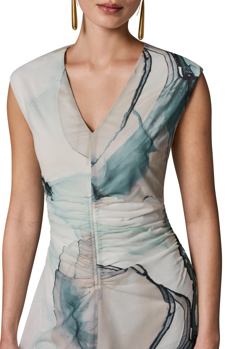 Donna Karan New York Watercolor Print Ruched Sleeveless Dress, Alternate, color, Skylight Multi