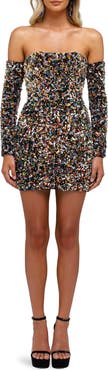 HELSI Lindsey Sequin Strapless Long Sleeve Minidress