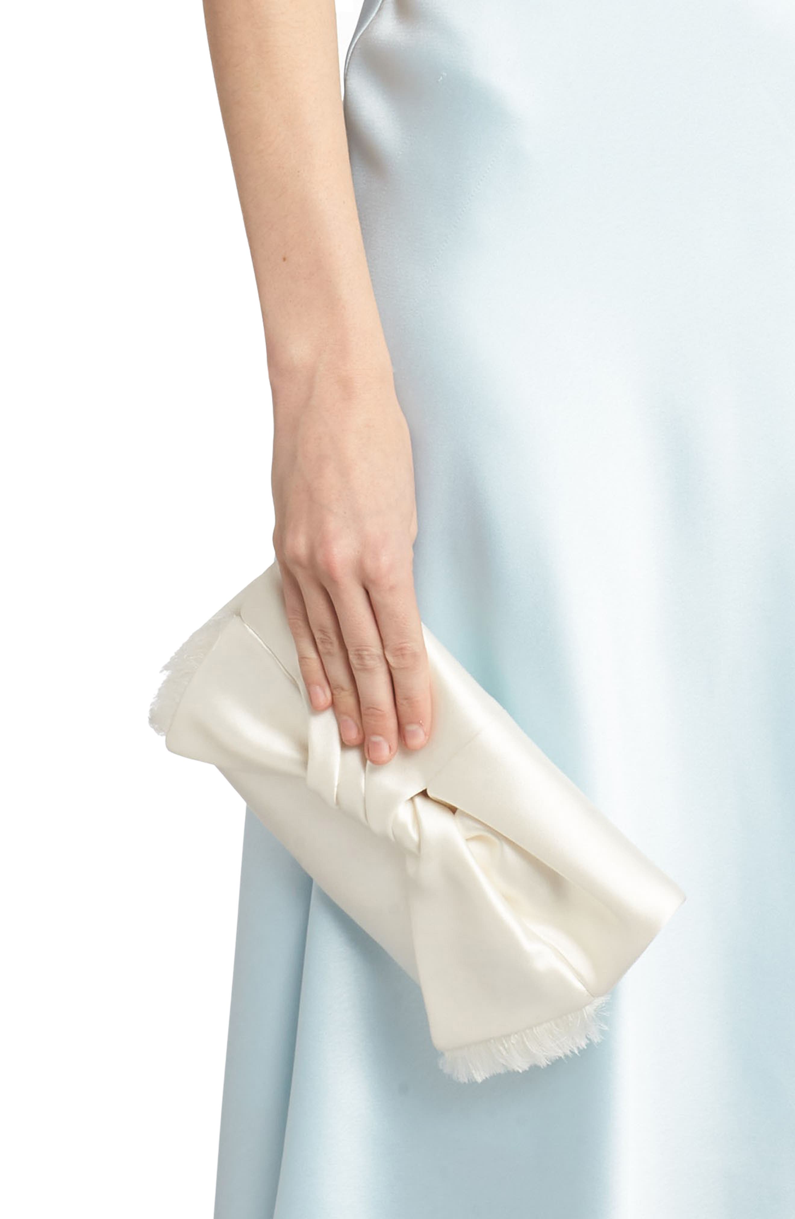 Anya Hindmarch Bow Double Face Satin Clutch, Alternate, color, Ivory